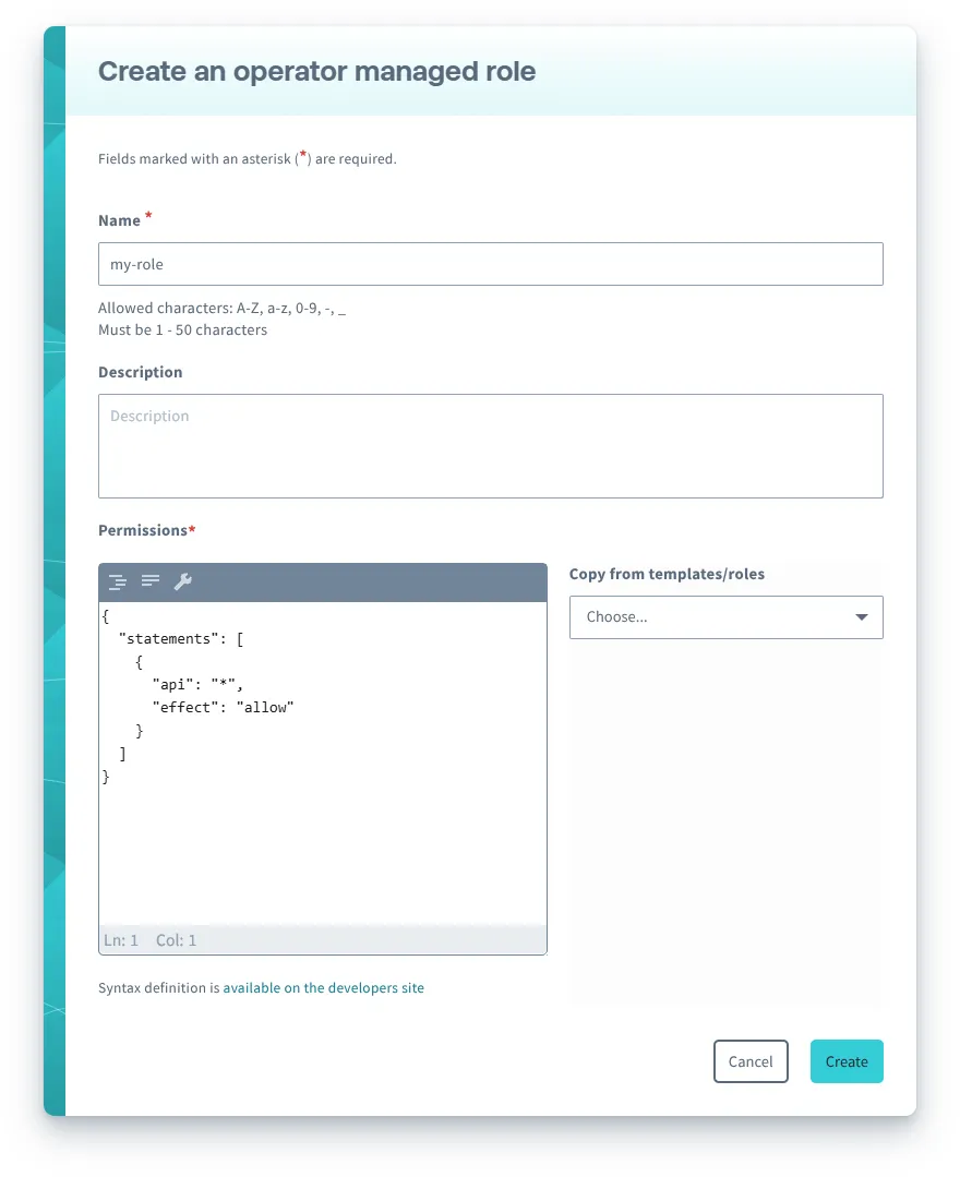 Create an operator managed role
