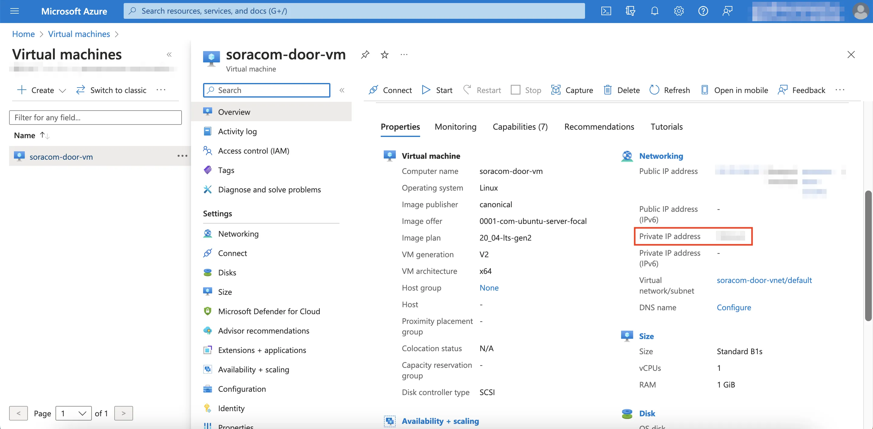 Virtual Machine Private IP Address